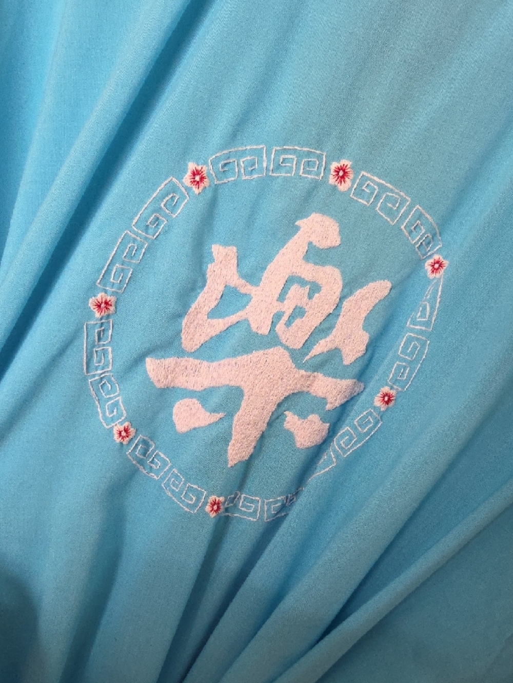 Vintage Heath Ceramics Turquoise Kimono Robe with Embroidery..Shanghai - Picture 2 of 7